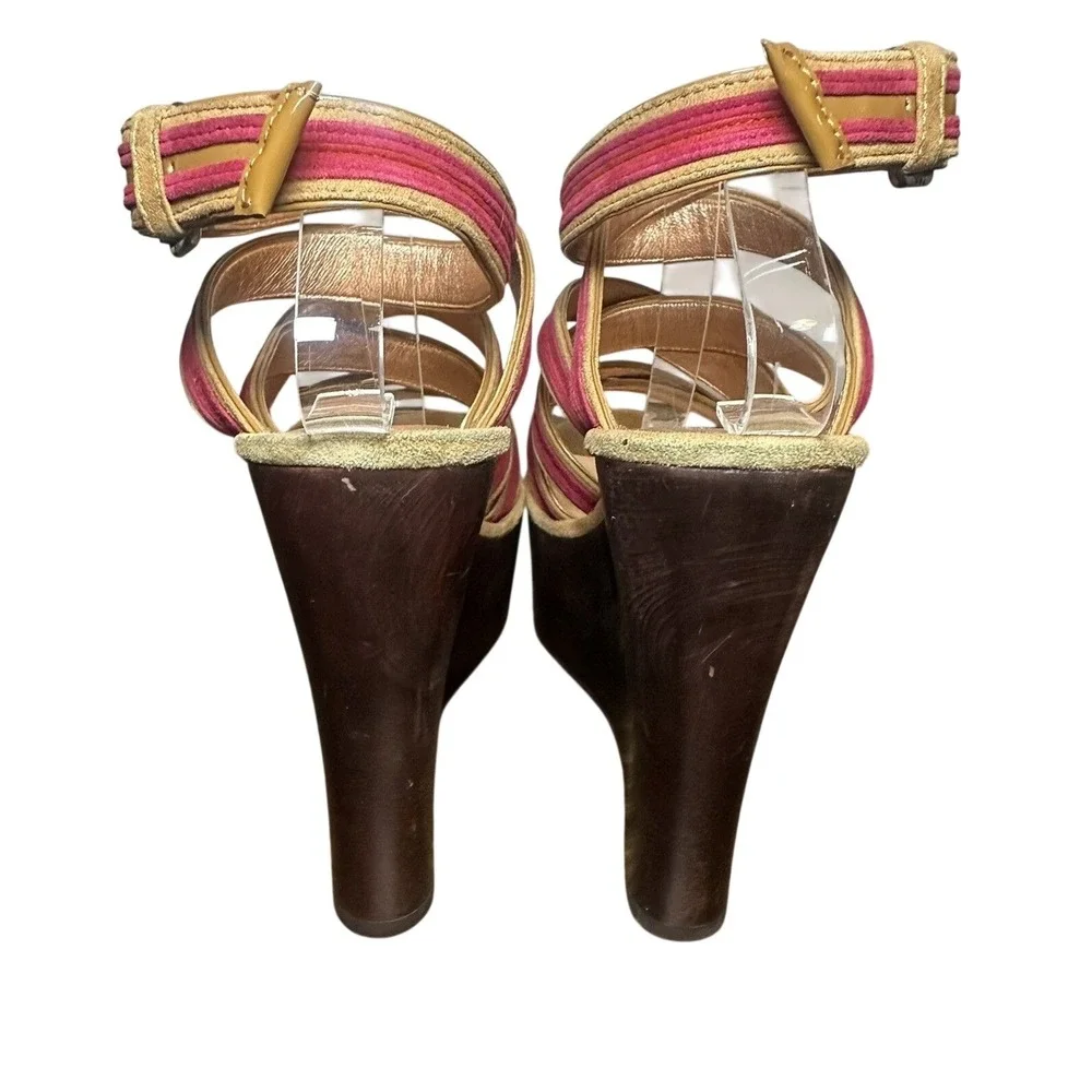*RARE* Marc by Marc Jacobs Wedge Platform Pink Red Strappy‎ Sandals Heels 8